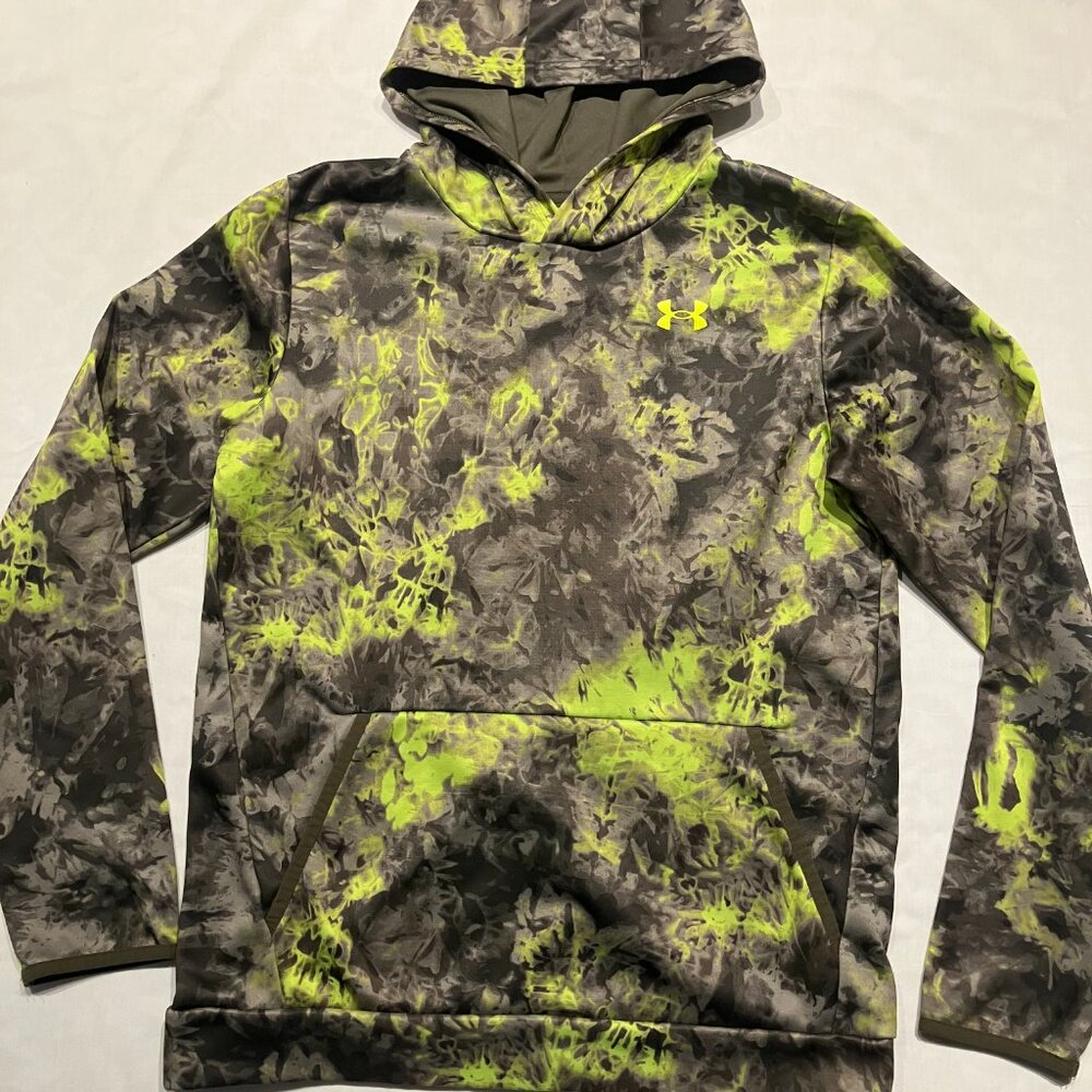 Under Armour Long Sleeve Hooded Shirt Colorful Front Pocket Camouflage Size YXL